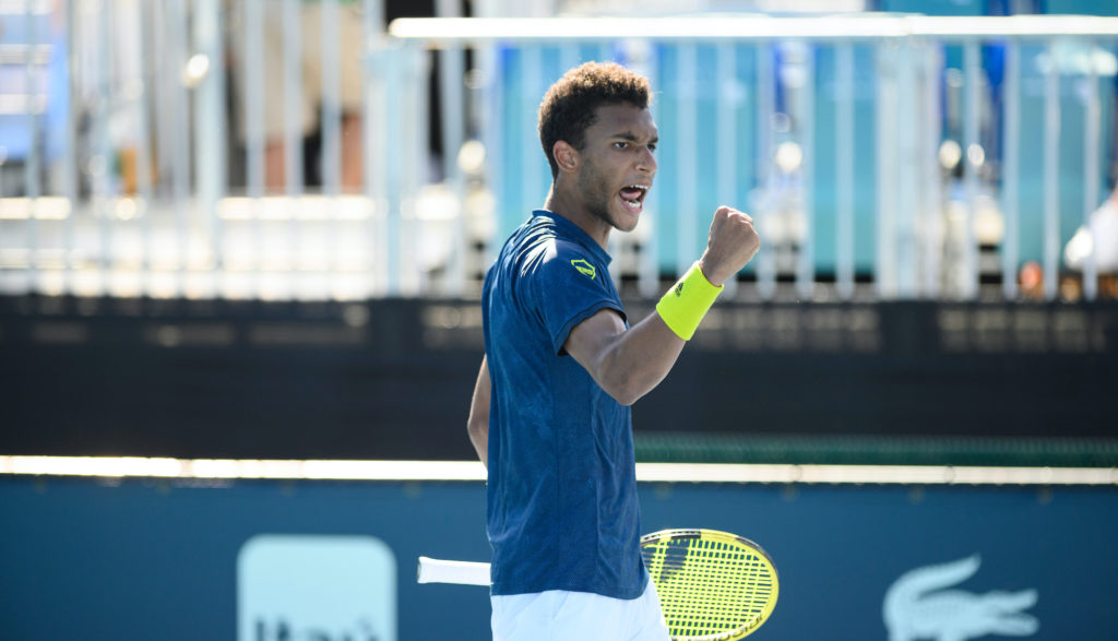 felix auger-aliassime celebrates winning his match