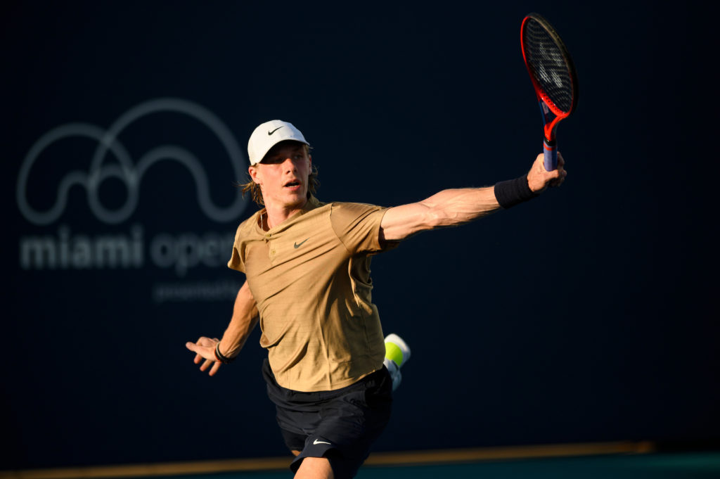 shapovalov hits a backhand in miami