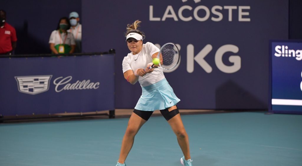 Bianca hitting the ball with force
