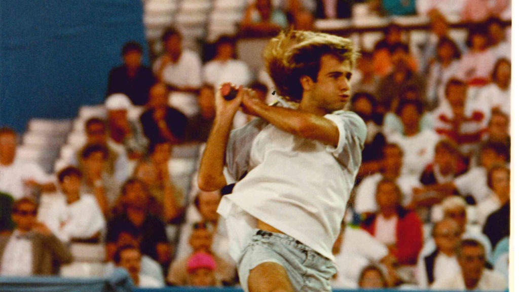 Andre Agassi hits a backhand