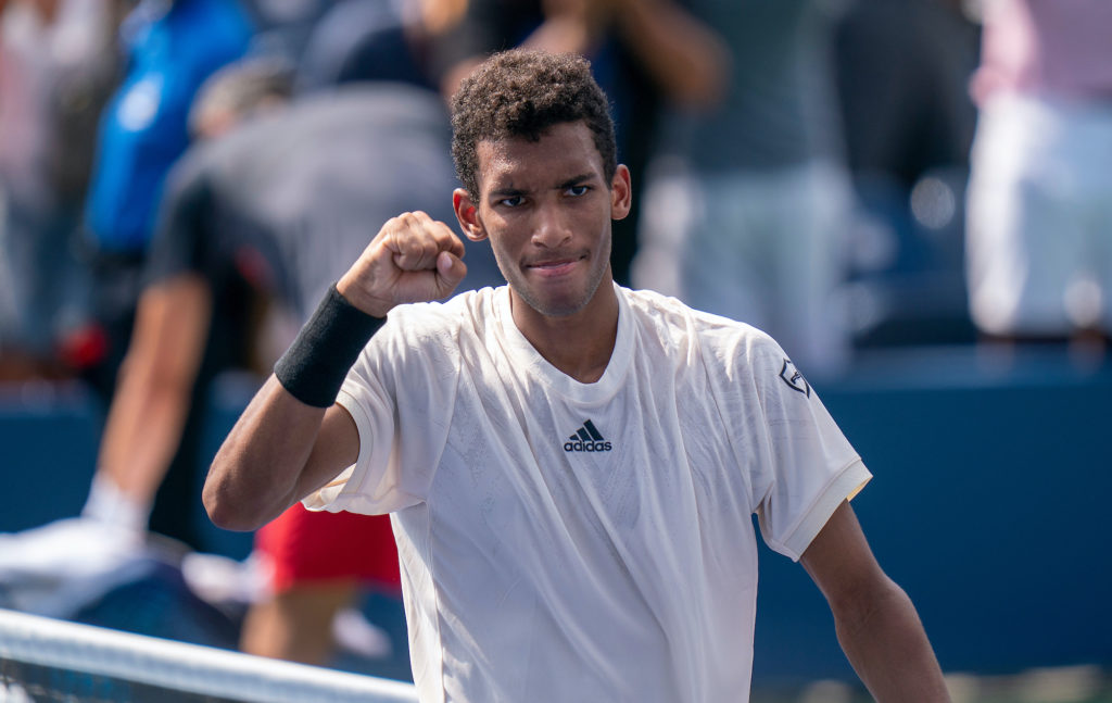 felix auger-aliassime celebrates his win at the U.S. open