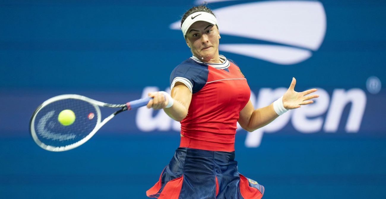 bianca andreescu hits forehand us open
