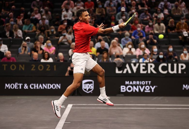 Felix hits a forehand