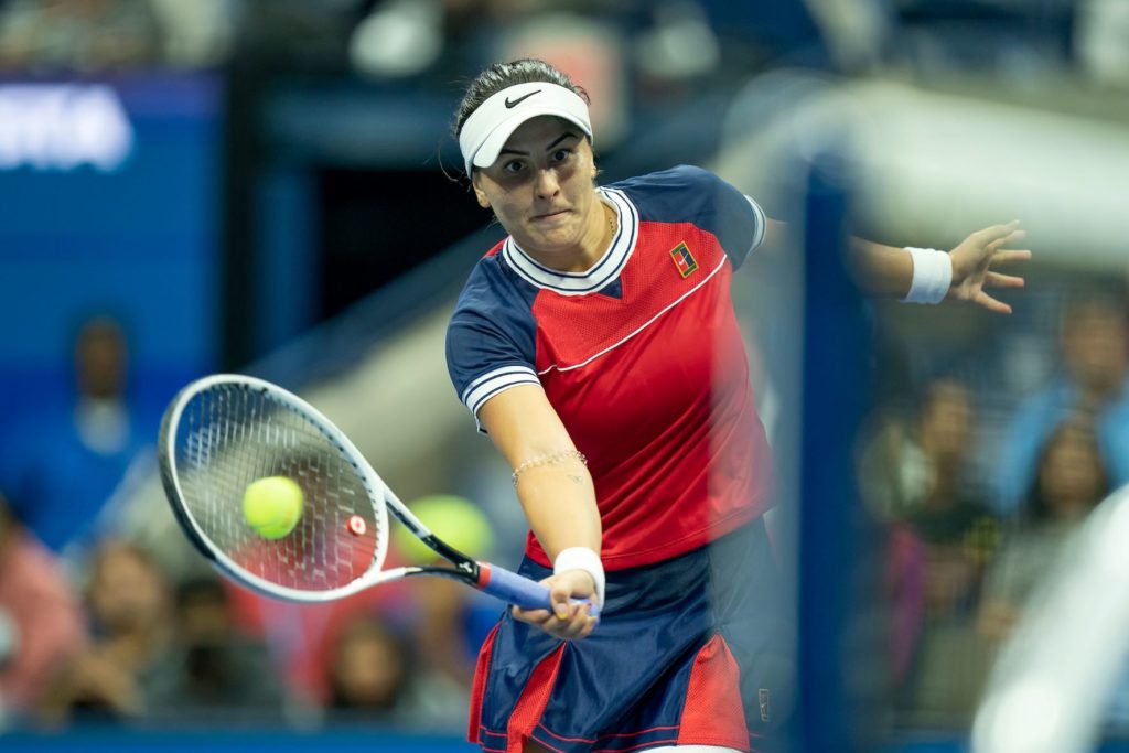Bianca Andreescu hits a forehand volley