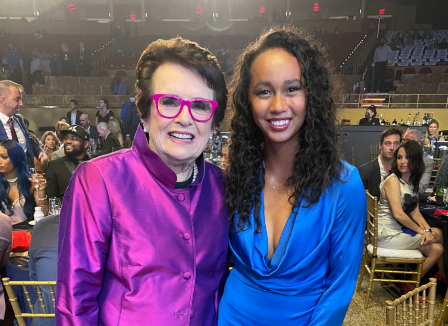 Billie Jean King stands with Leylah Fernandez