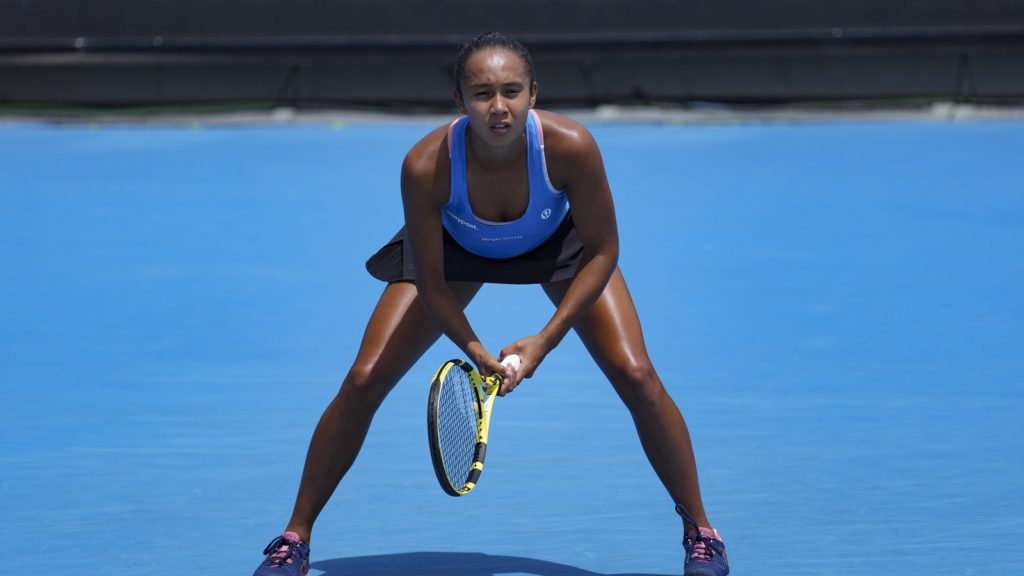 Leylah Annie Fernandez prepares to return a serve at the 2022 Australian Open