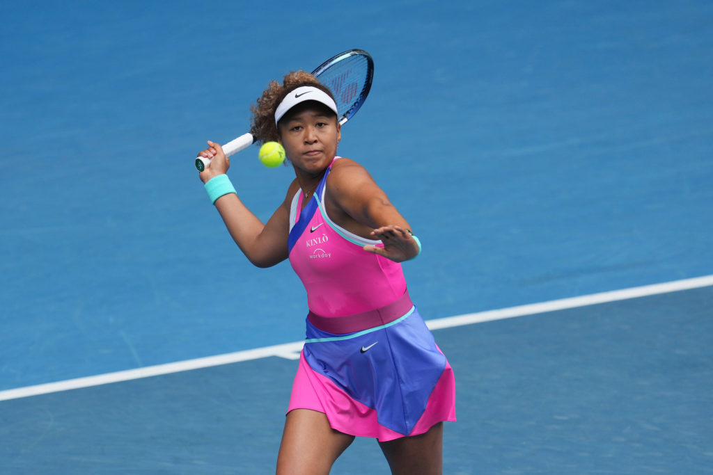 Naomi Osaka lines up a forehand.