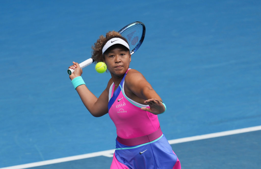 Naomi Osaka lines up a forehand.
