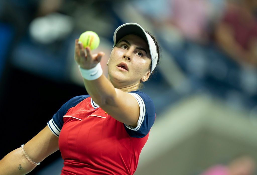 Bianca Andreescu prepares to serve
