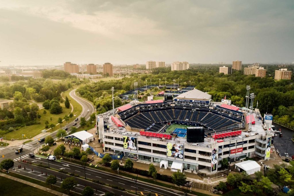 Aerial view of the Aviva tennis centre in Toronto