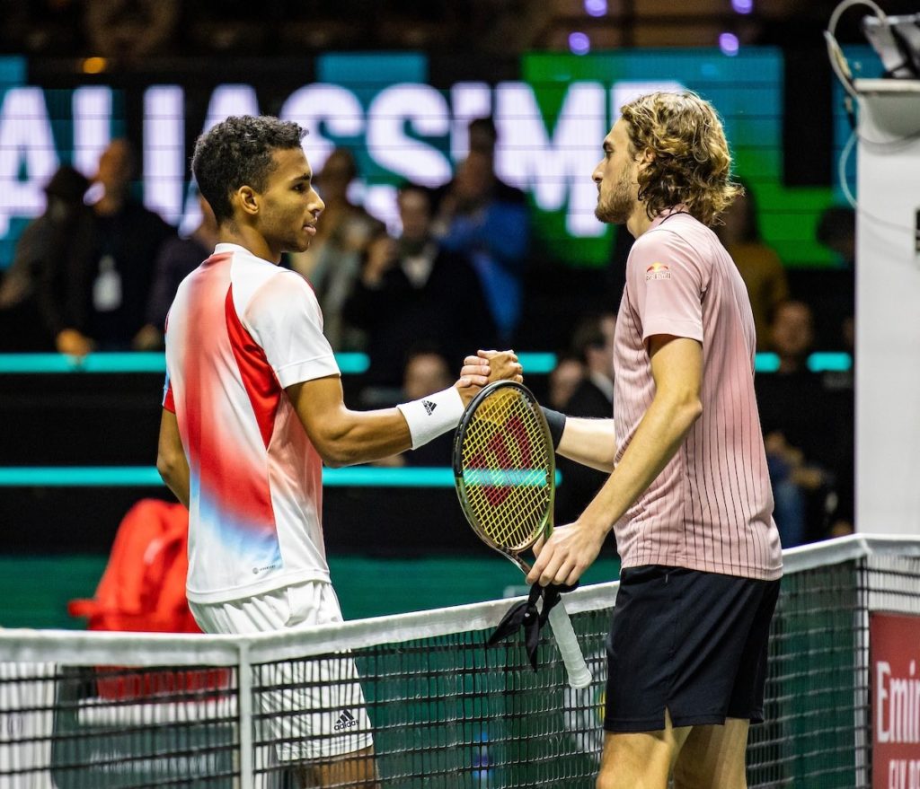 Felix Auger-Aliassime and Tsitsipas shaking hands in Rotterdam