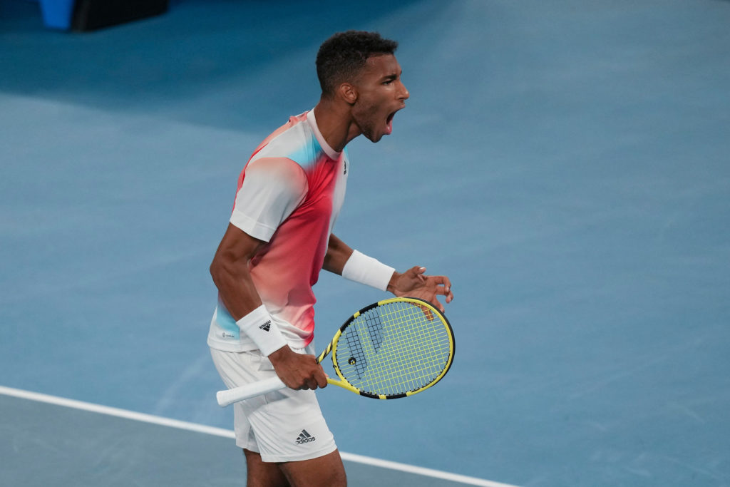 Felix Auger-Aliassime yells.