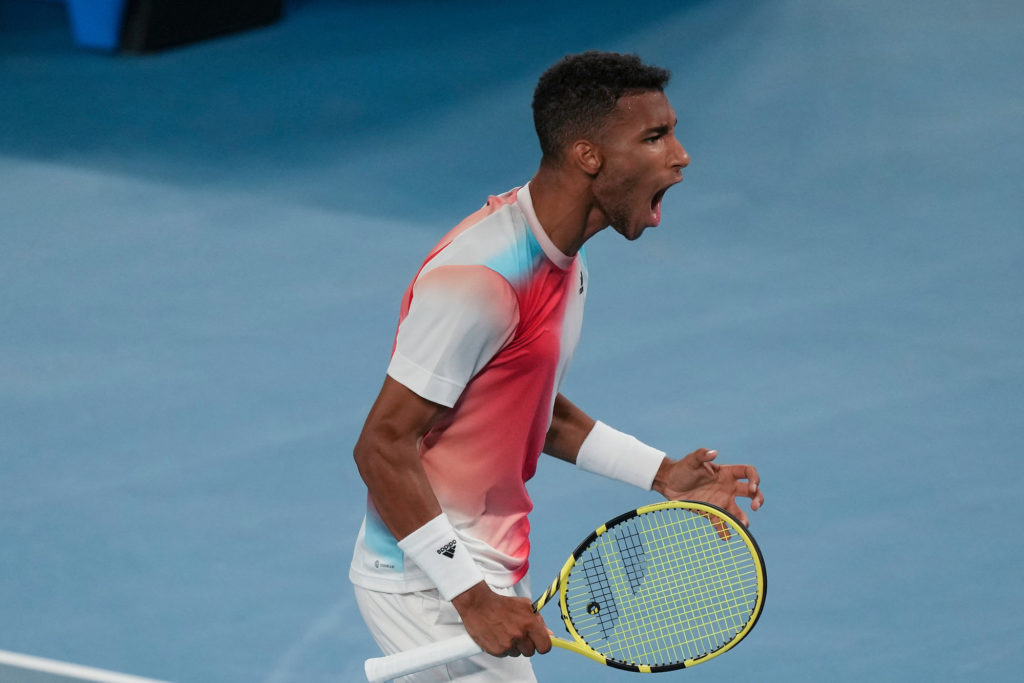 Felix Auger-Aliassime yells.