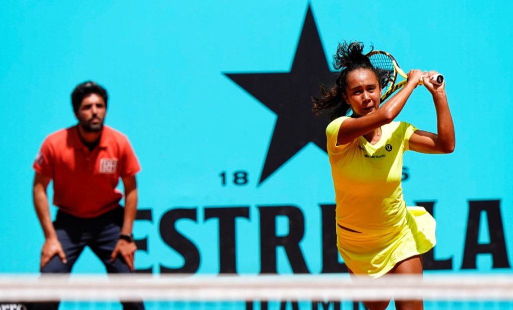 Leylah Annie Fernandez hits the ball hard in Madrid