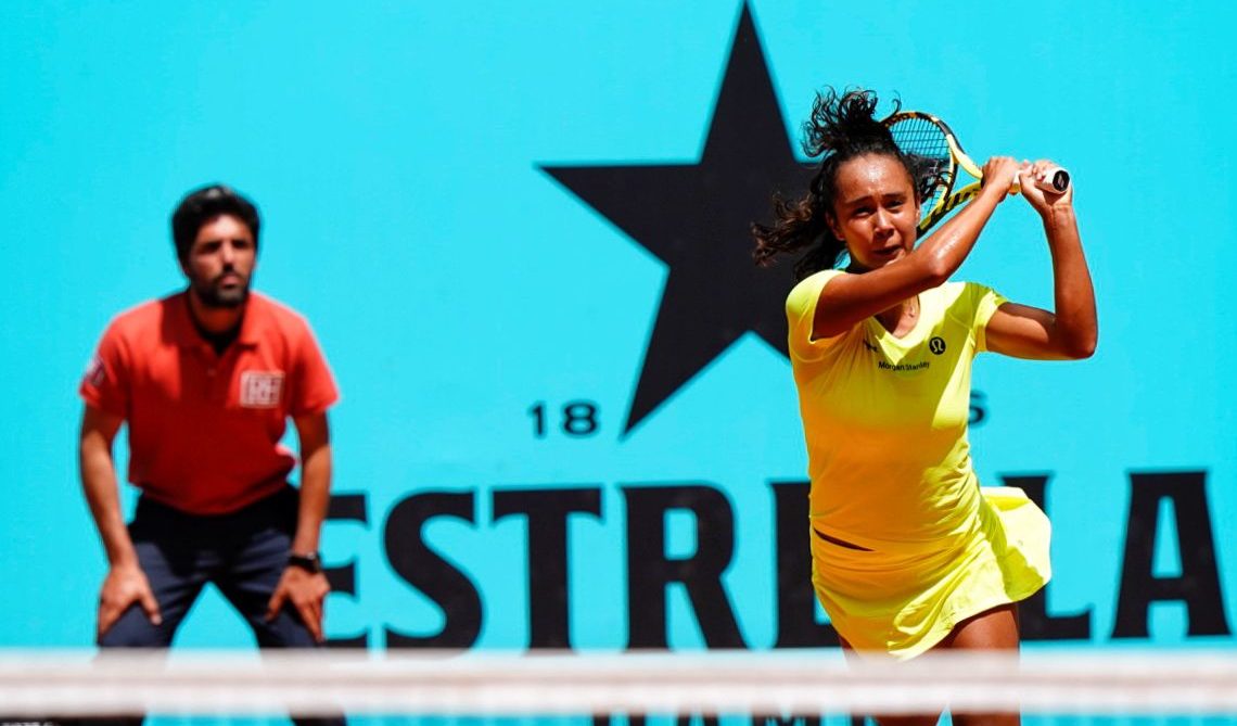 Leylah Annie Fernandez hits a backhand during practice at the 2022 Australian Open