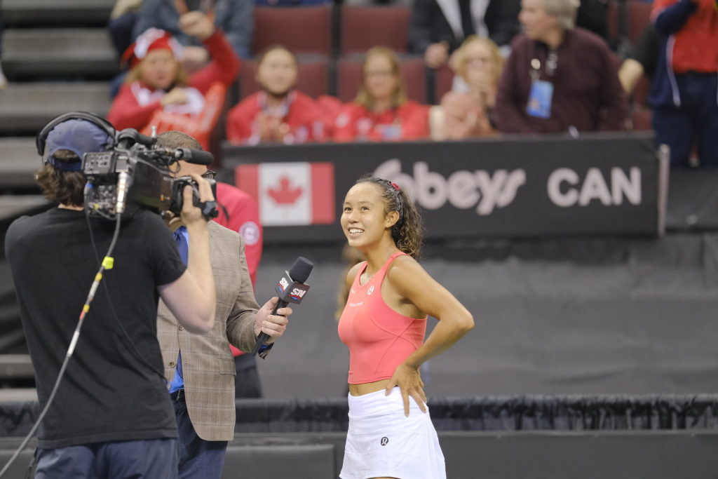 Leylah Annie Fernandez stands for an interview.