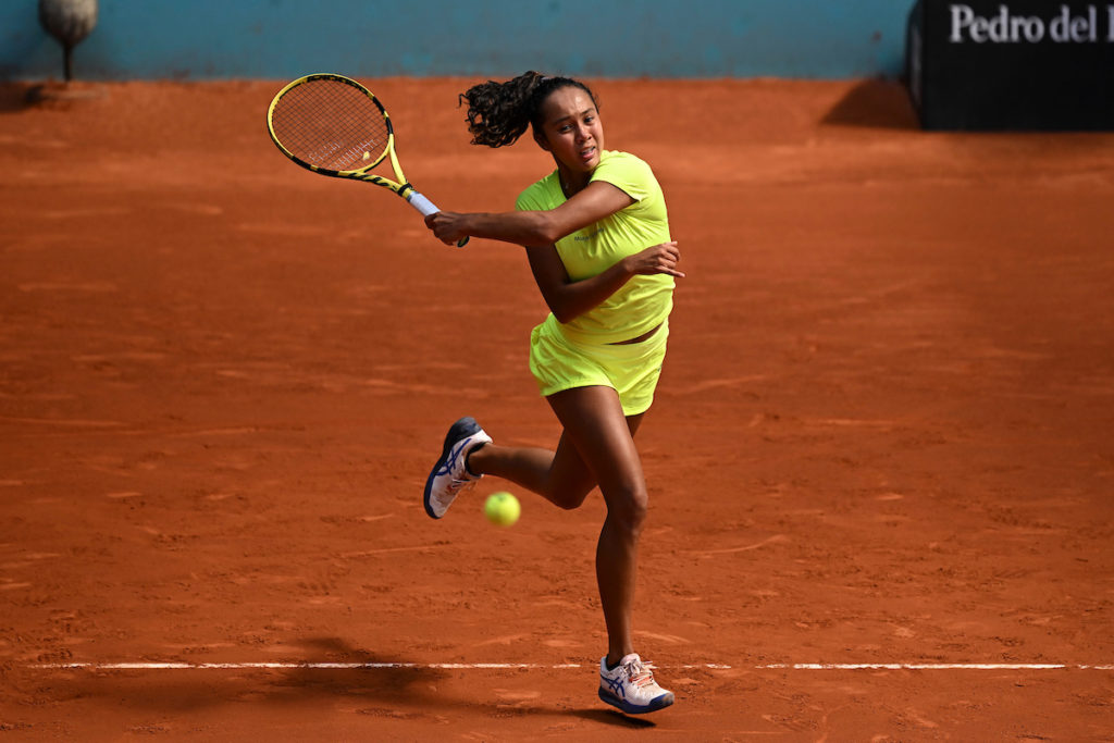 Leylah Fernandez follows through on a forehand.