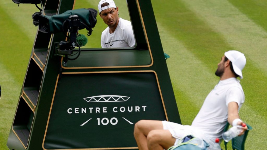 Berrettini and Nadal practice on Centre Court