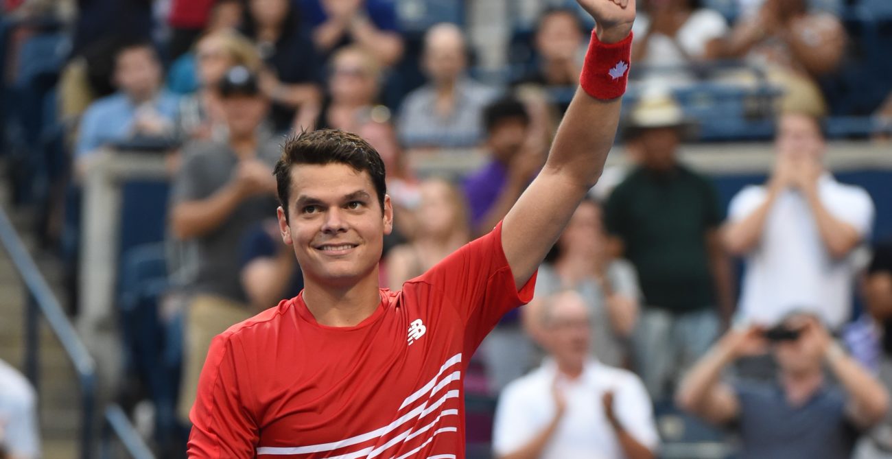 Milos smiles and gives a thumbs up to the crowd in Toronto