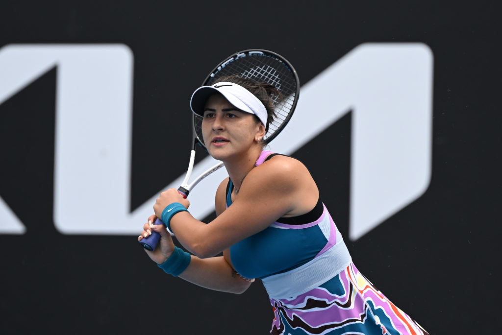 Bianca Andreescu follows through on a backhand.