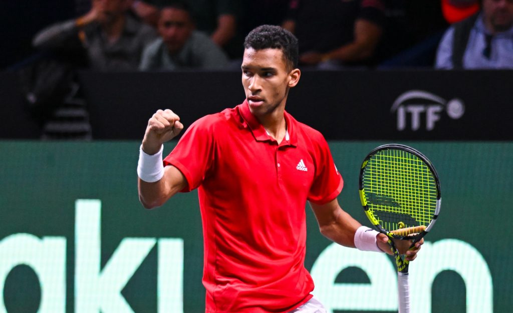 Felix Auger-Aliassime pumps his fist.