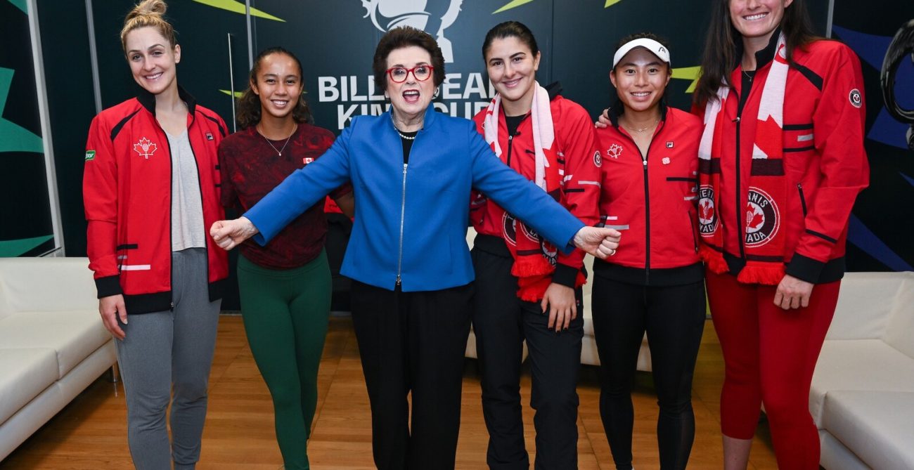 Team Canada poses for a photo with Billie Jean King.