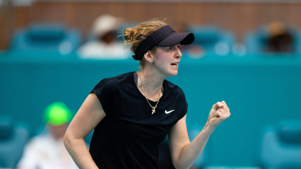 Katherine Sebov pumps her fist.