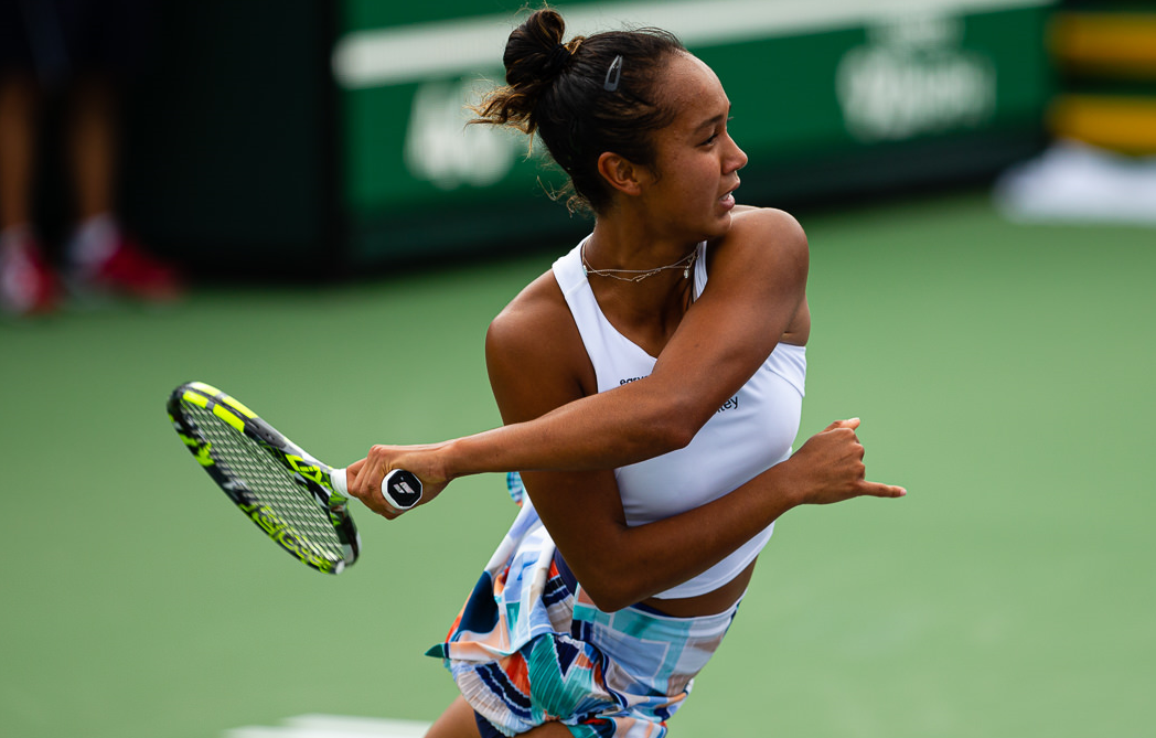 Leylah Fernandez follows through on a forehand.