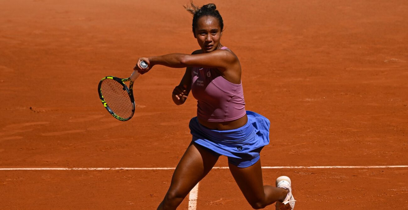 Leylah Fernandez follows through on a forehand.