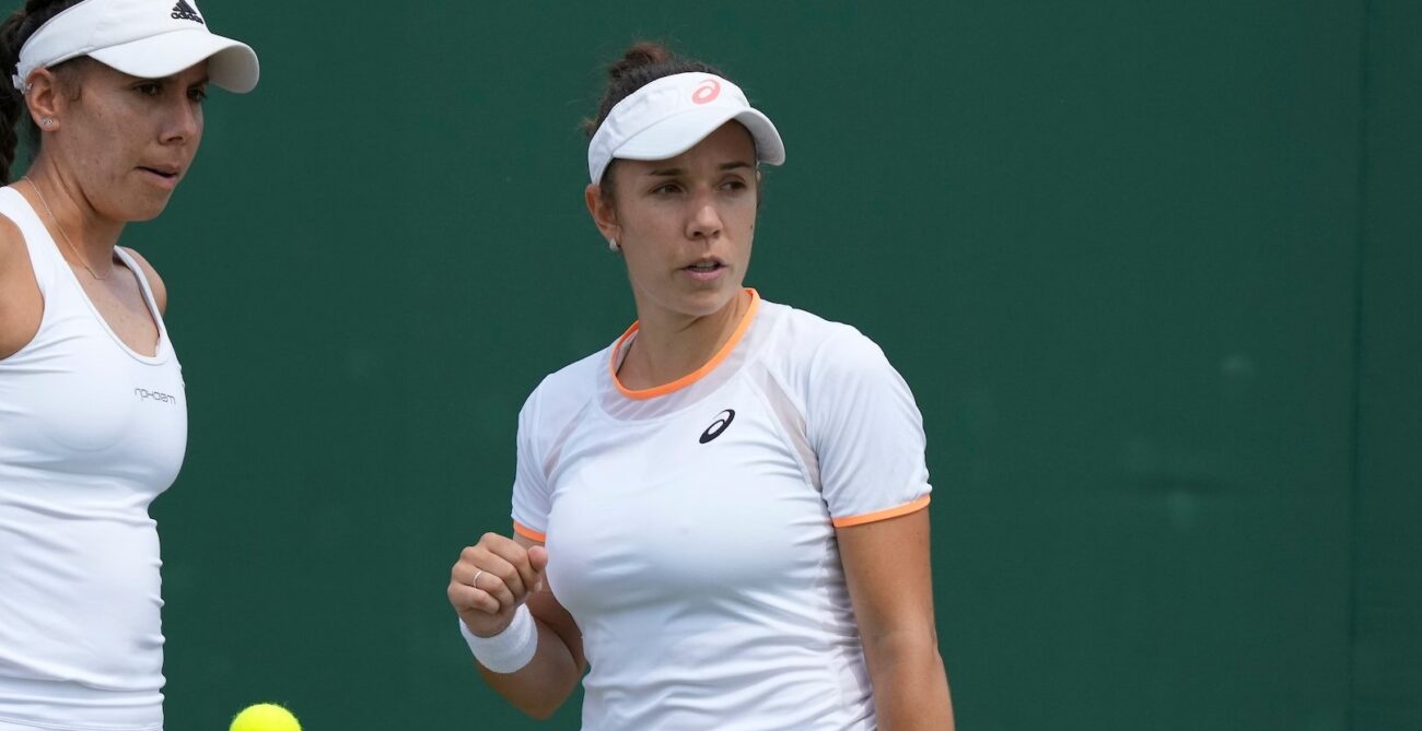 Sharon Fichman pumps her fist.