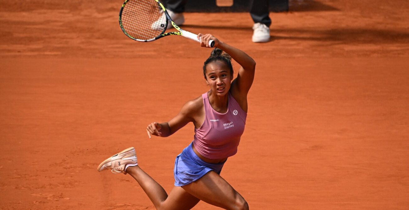 Leylah Fernandez follows through on a forehand.