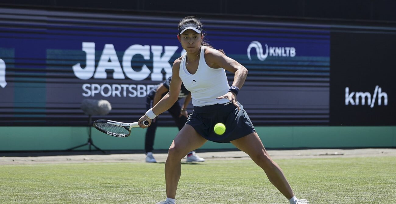 Carol Zhao hits a forehand.