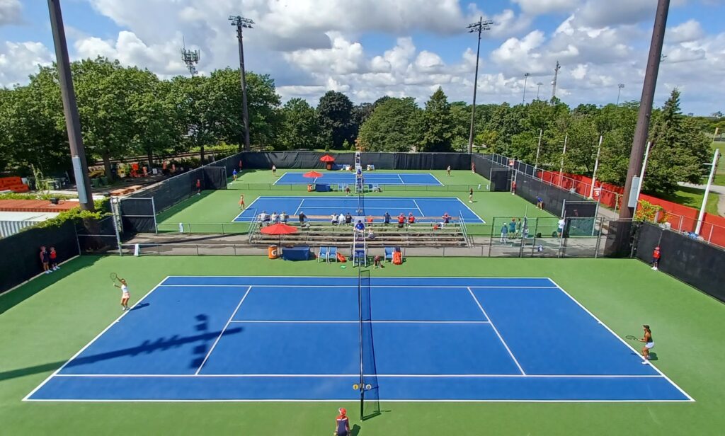 Aerial shot of three courts next to each other