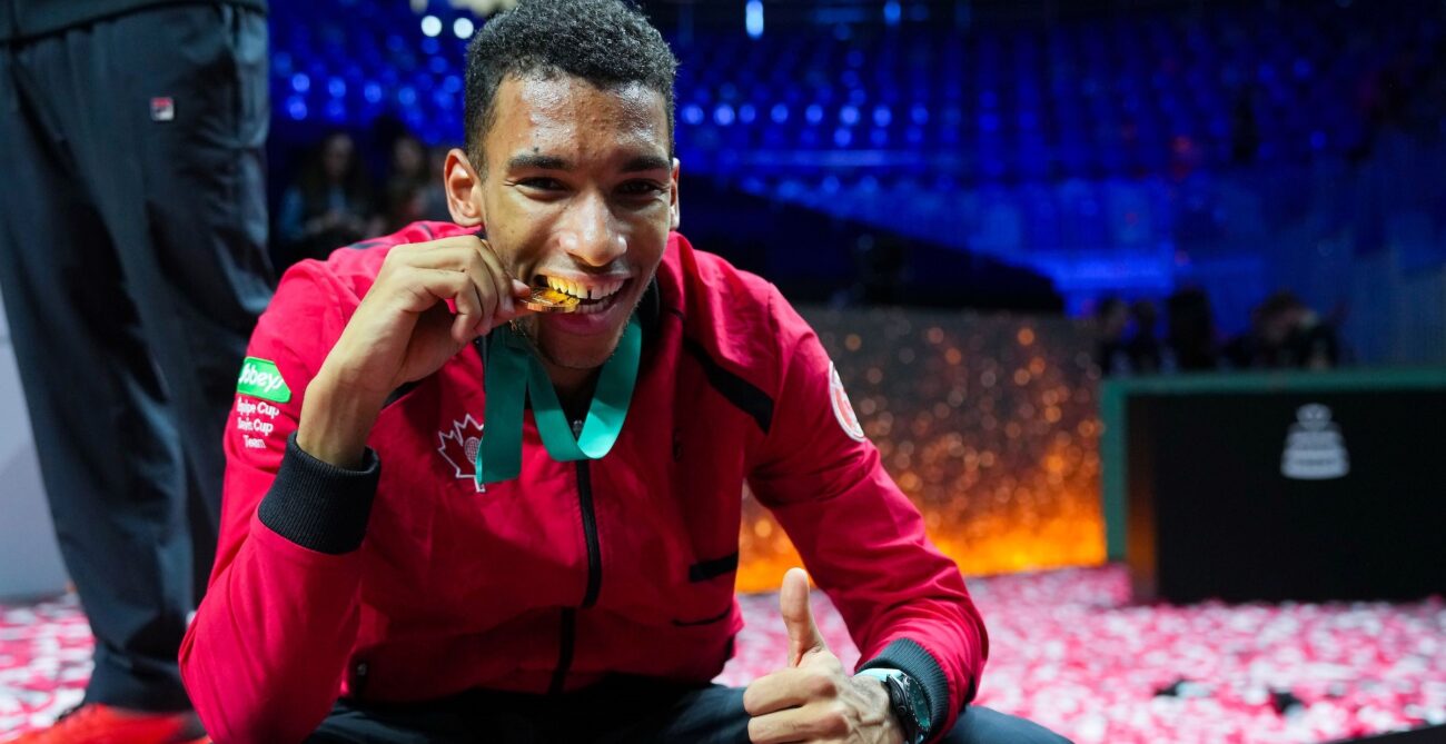 Felix Auger-Aliassime celebrates DC victory