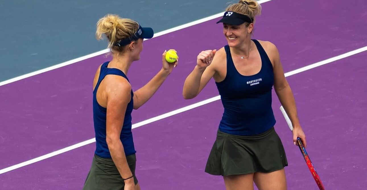 Gabriela Dabrowski and Erin Routliffe playing Match 3 at the WTA FInals