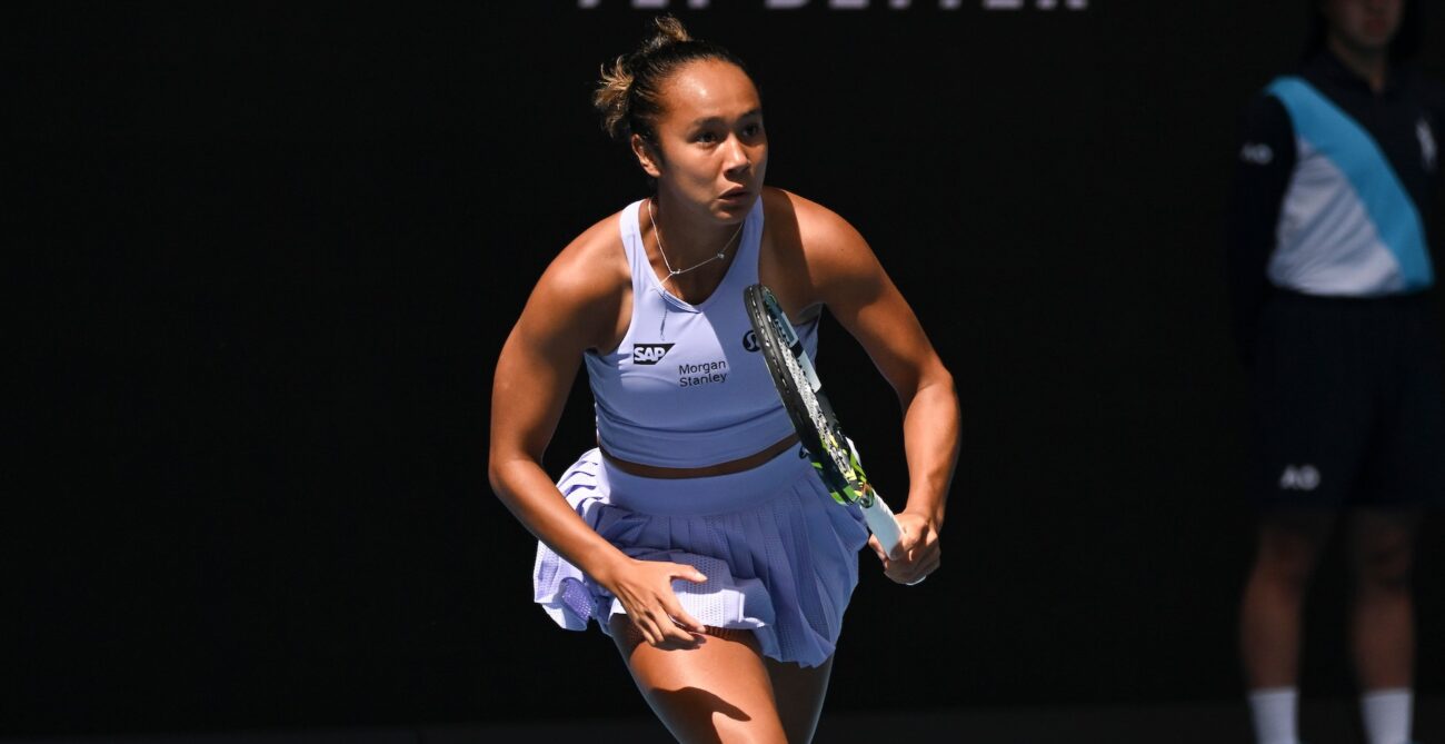 Leylah Fernandez runs to a ball during her first match at the Australian Open. Felix Auger-Aliassime also won his match.