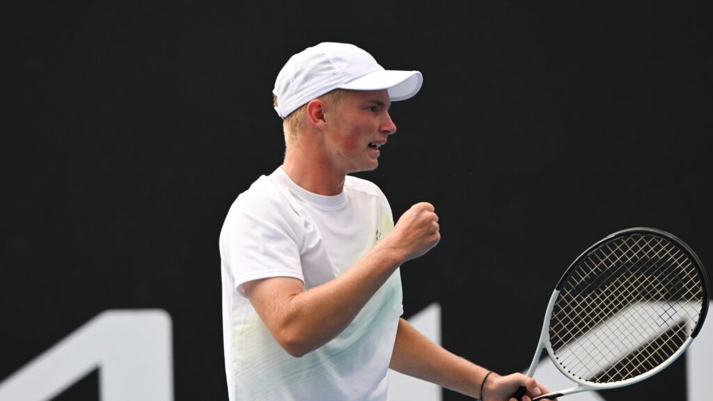 Keegan Rice pumps his fist. He had some good results on the junior tour in January, while the best results came in San Jose.