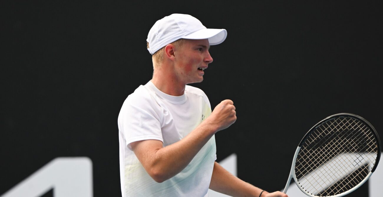 Keegan Rice pumps his fist. He had some good results on the junior tour in January, while the best results came in San Jose.