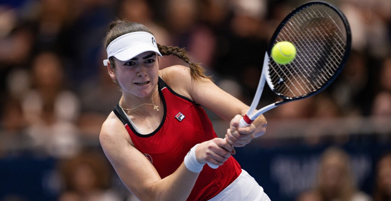 Marina Stakusic hits a backhand. She is competing in San Diego this week.