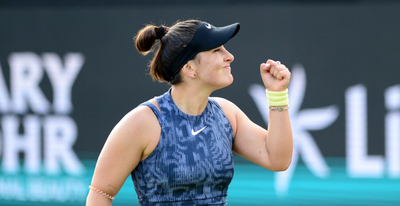 Bianca Andreescu pumps her fist during a win at the Libema Open.