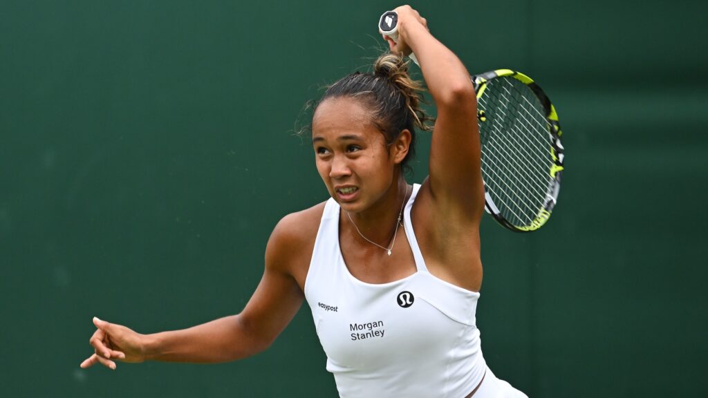 Leylah Fernandez follows through on a forehand. She and Gabriela Dabrowski both lost in the Eastbourne finals on Saturday.