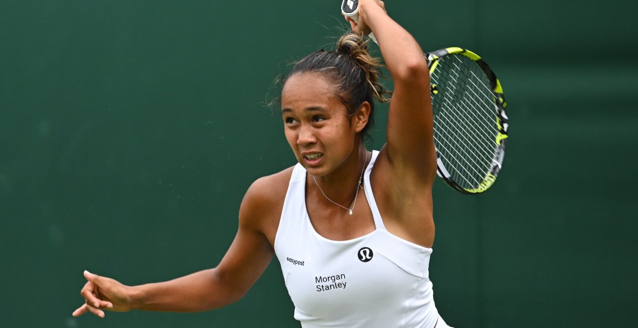 Leylah Fernandez follows through on a forehand. She and Gabriela Dabrowski both lost in the Eastbourne finals on Saturday.