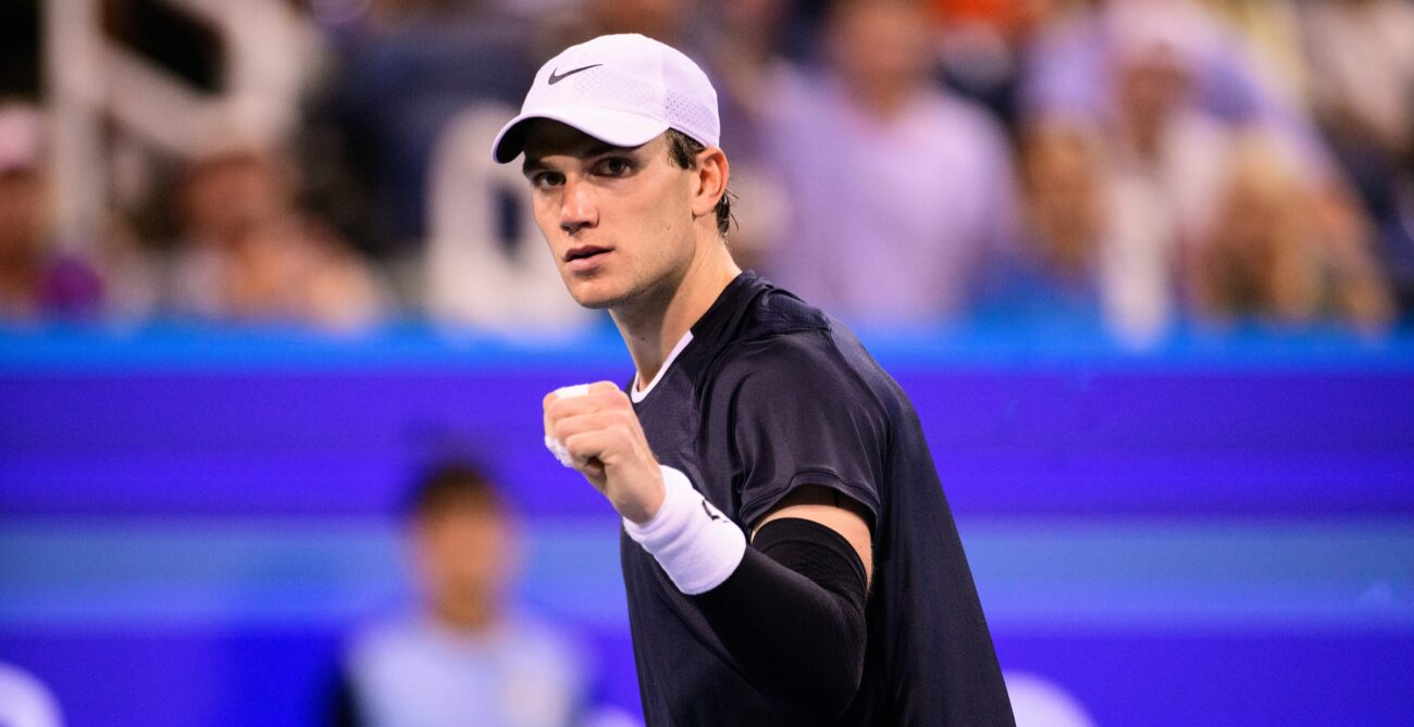 Jack Draper pumps his fist. He will play for Britain against Canada in the Davis Cup group stage. Argentina and Finland are the other opponents.