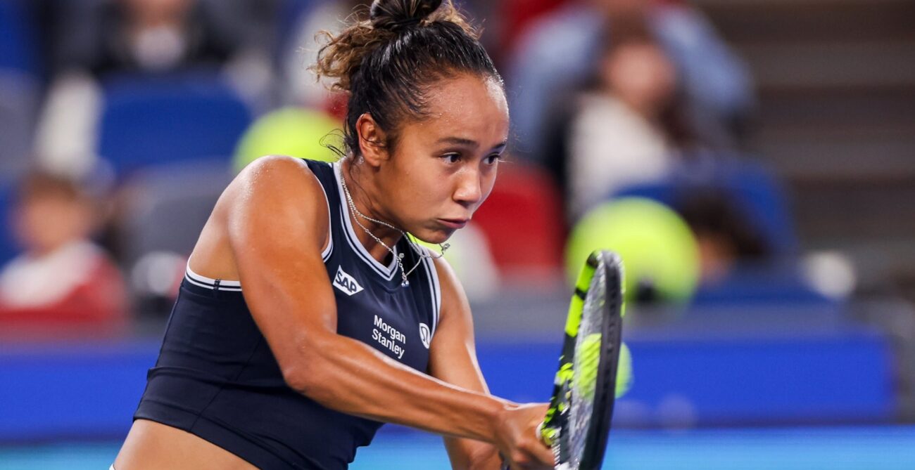 Leylah Fernandez hits a backhand during her win over Diana Shnaider at the Wuhan Open.
