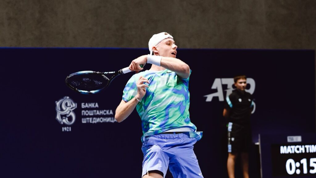Denis Shapovalov follows through on a forehand in Belgrade. He beat Jiri Lehecka on Friday in the semis.