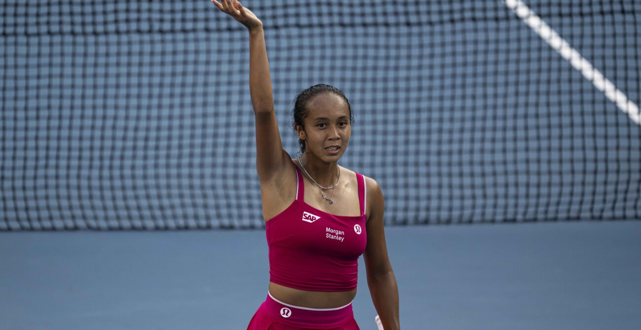 Leylah Fernandez waves to the crowd after her first-round win at the Australian Open.