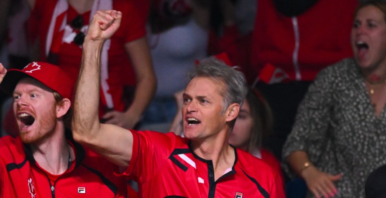 Guillaume Marx pumps his fist on the Team Canada bench at the Davis Cup. He is answering questions for the February mailbag.