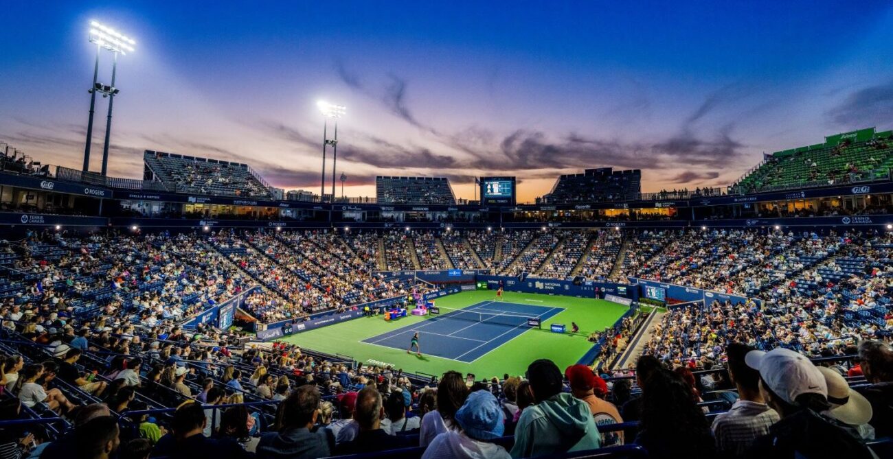 Sobeys Stadium at night, the site of the National Bank Open. The Road to the NBO will grant one wild card to the 2025 tournament.