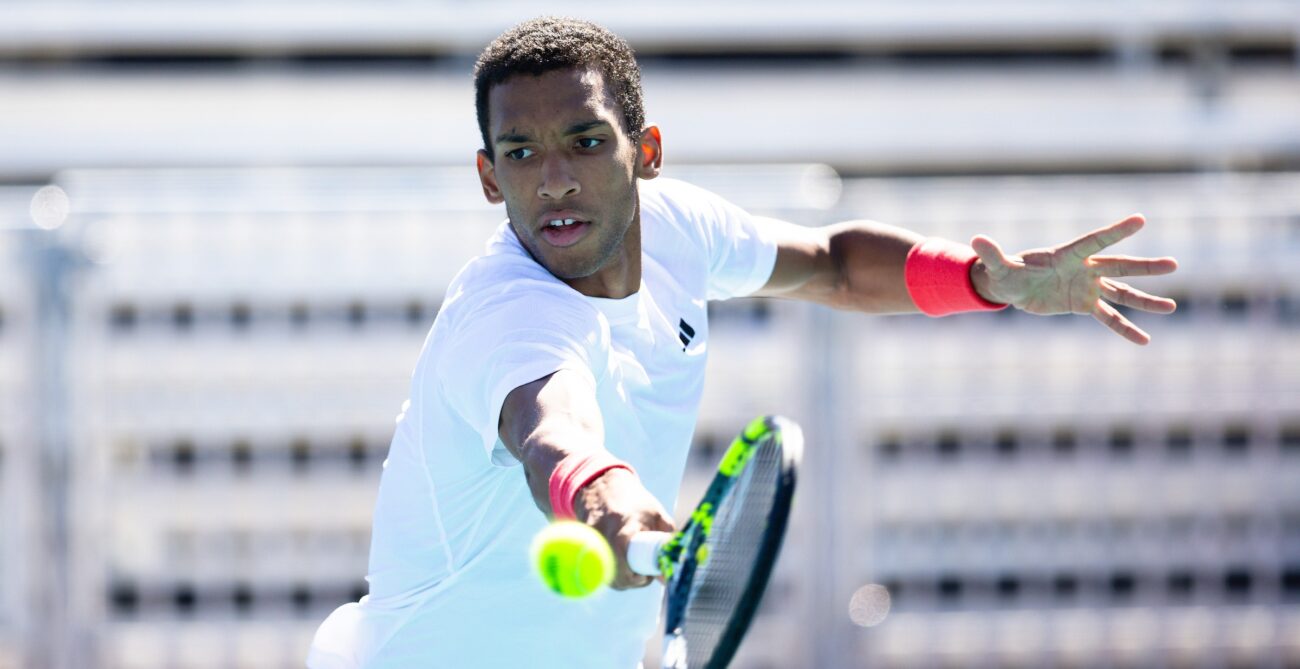 Felix Auger-Aliassime hits a backhand in Miami. He lost to Lorenzo Musetti in the third round on Sunday.