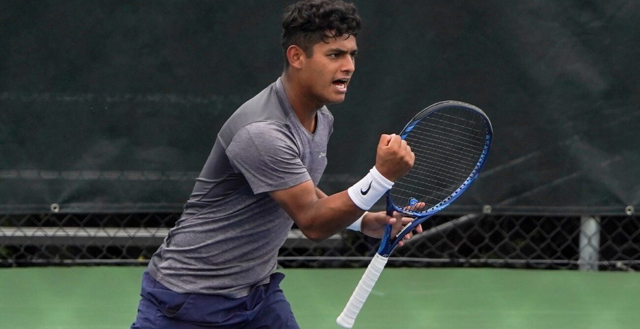 Juan Carlos Aguilar pumps his fist. He is the highest-seeded Canadian at the ITF events in Canada this week in Trois-Rivieres and Sherbrooke.